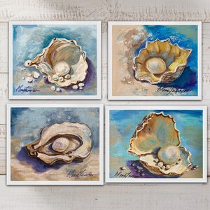 Bundle SeaShell Pearl DIPINTI ORIGINALI Paesaggio marino di Bora-Bora Set di quattro conchiglie 4"x5" SENZA CORNICE Piccola arte in miniatura Arte murale di Elena Tuncer