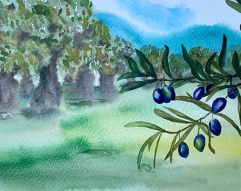 Olivenbaum Toskana ORIGINAL Gemlde Mediterrane Landschaft Aquarell Kunst,  14x10 ", Ungerahmt von Elena Tuncer - Etsy.de