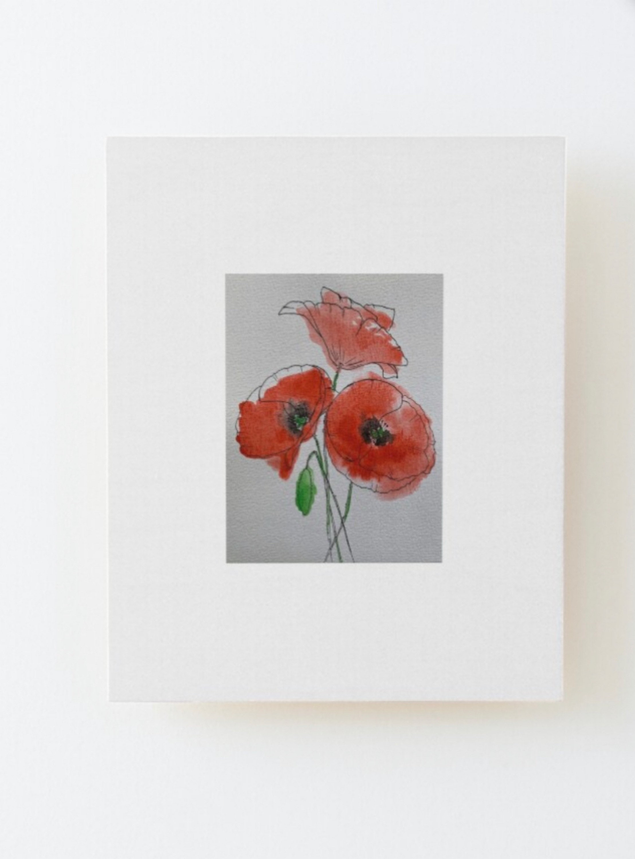 赤いポピーのオリジナル絵画：花のイラスト（8x6）水彩画（額なし