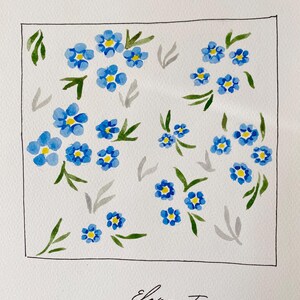 Flores Original Pintura em Aquarela Cartão Postal 7x10" Arte Floral Azul Ilustração Multicolorida Decoração para Casa Arte 7x10 polegadas por Elena Tuncer