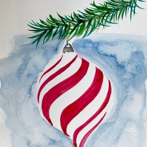 Obraz dekoracyjny na choinkę Eve Christmas ORIGINAL Akwarela 6x4" Bez ramki Karta na choinkę Snow Tree Czerwony Zielony Prezent Sztuka ścienna Wystrój domu autorstwa Eleny Tuncer