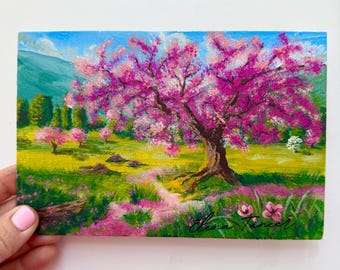 キャンバスに描かれたオリジナルのハンドメイドアクリル花柄アート絵画