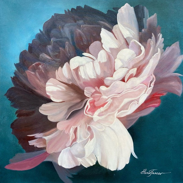 Peony Flower ORIGINAL OIL PAINTING Single Floral Interior Wall Artwork Realism Peony Large Canvas Oil Artwork Realism by ArteAventuraStudio