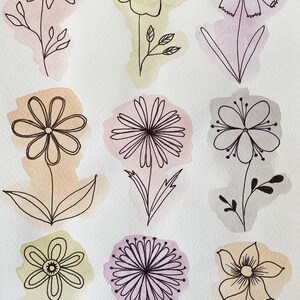 Flores PINTURA Floral ORIGINAL Aquarela Cartão Postal Arte Multicolorido Várias Plantas Ilustração Decoração de Casa Arte de Parede 7"x10" por Elena Tuncer
