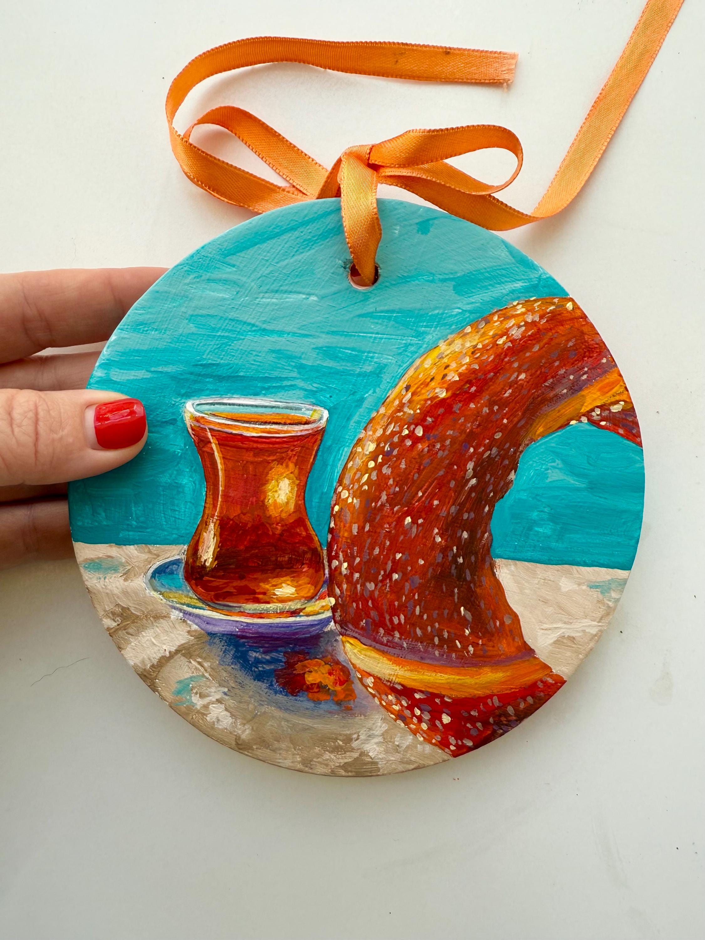 Turkish Tea & Simit (bagel) ORIGINAL Painting Istanbul Breakfast Still ...