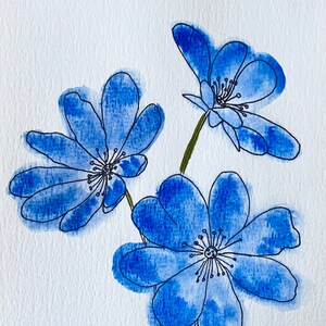 Blauwe bloemen SCHILDERIJ bloemen ORIGINEEL schilderij bloemsierkunst kaart 8 x 6 inch ansichtkaart artwork klein formaat cadeau idee muurkunst door ArteAventuraStudio