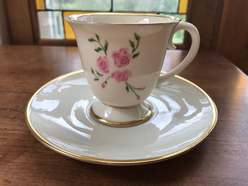Flintridge Rosebud Demitasse Porcelain Teacup and Saucer Flintridge Replacement Rosebud Footed Demitasse Cup and Saucer