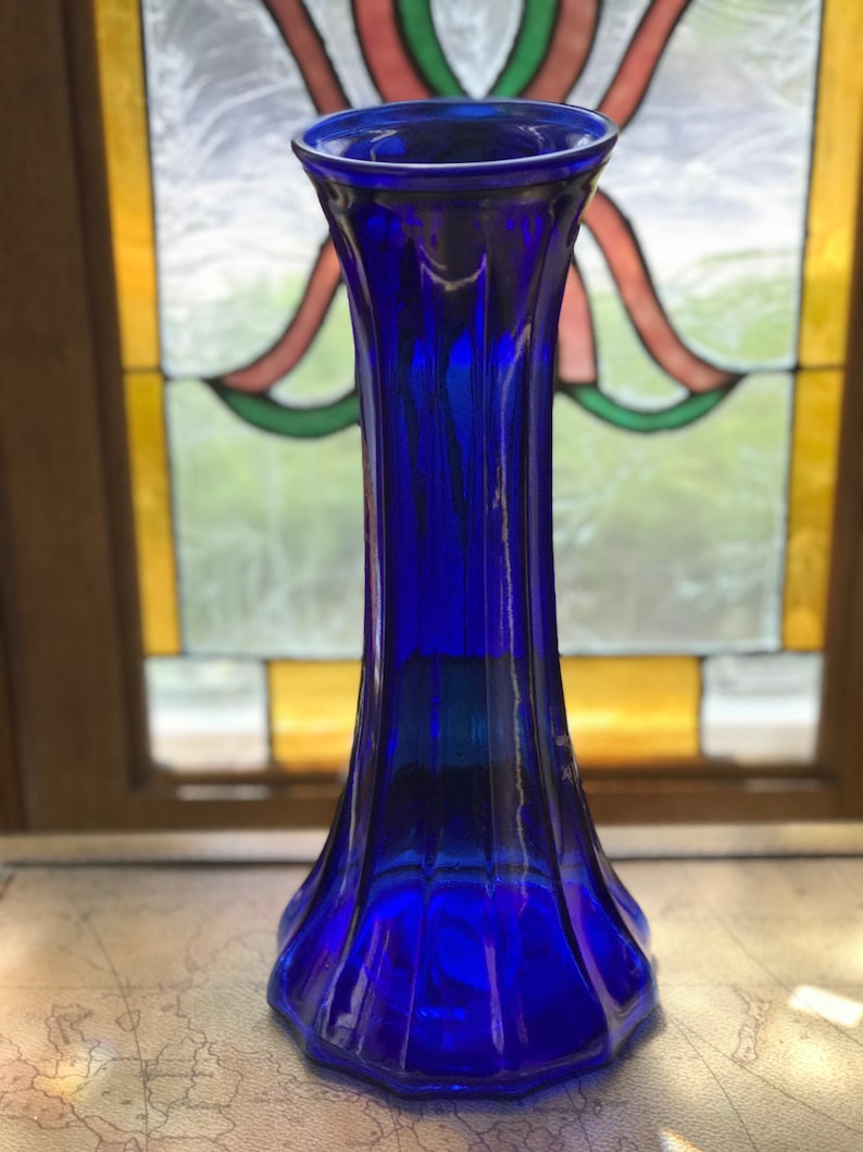 Vintage Usa Cobalt Blue Glass Vase Etsy