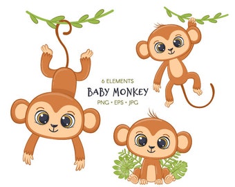 Baby Monkey Clipart Etsy