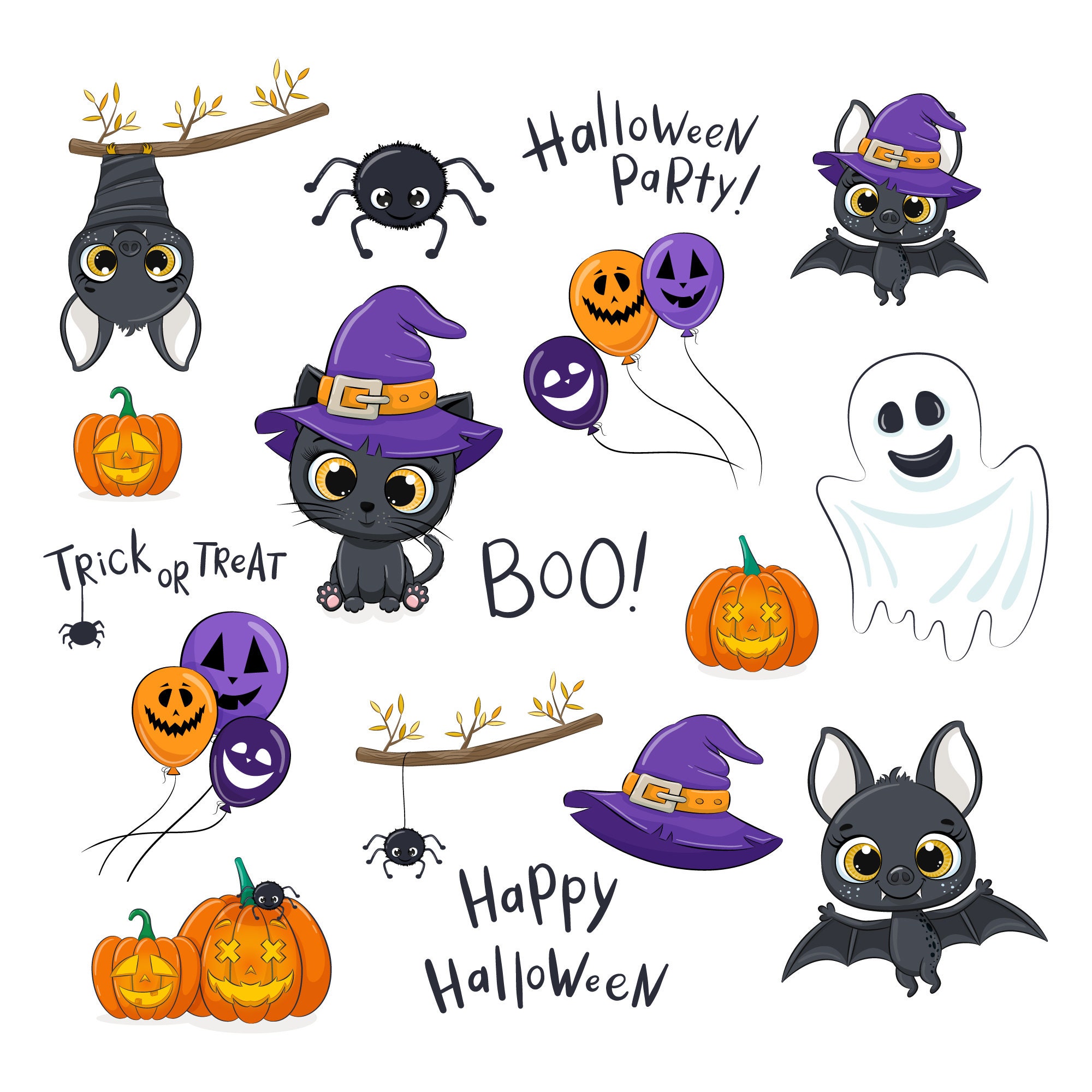 Cute Halloween Clipart PNG EPS JPEG Pumpkik Clip Art Cat | Etsy UK