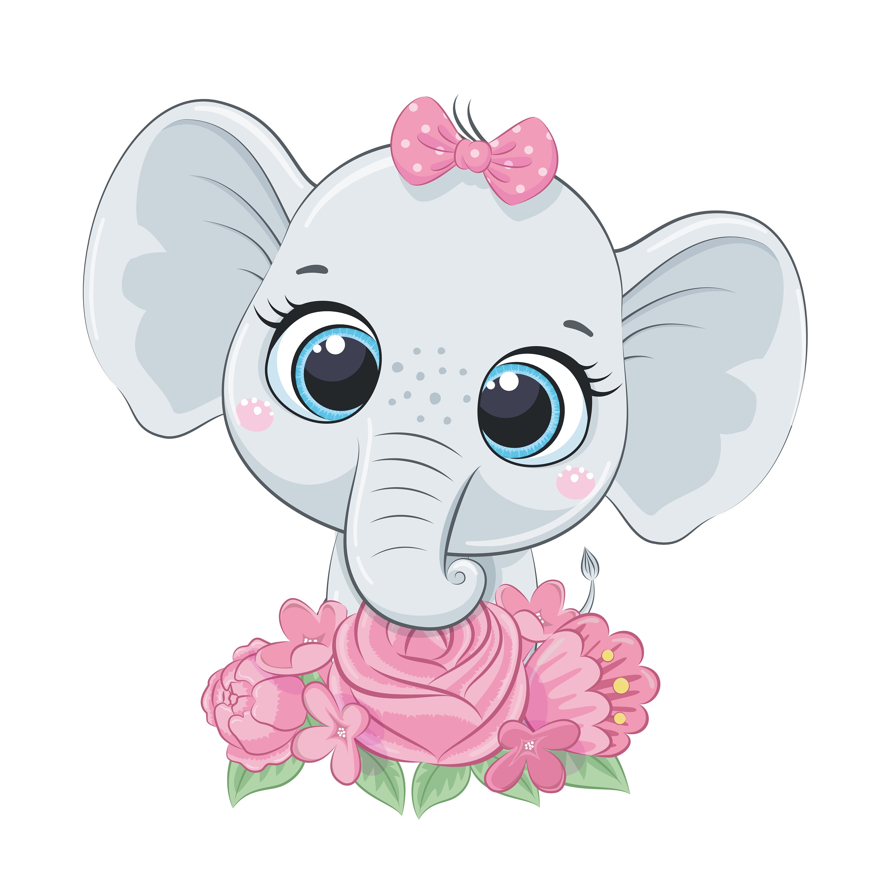 Baby Elephant Png Elephant Clipart With Flowers And Bow 300 Etsy