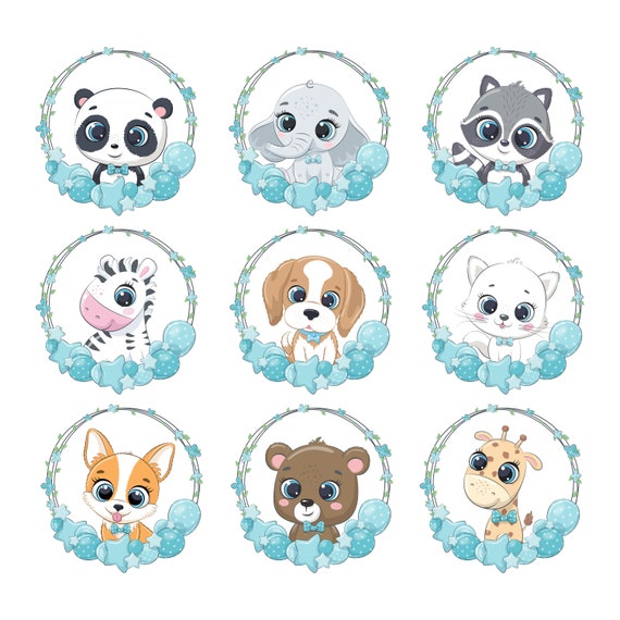 Baby Boy Animal With Wreath Clipart Png Eps Jpeg Cute Etsy