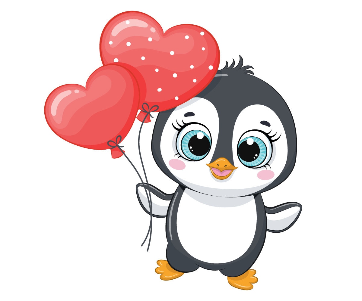 Valentines Day Cute Penguin Clip Art PNG EPS JPEG Baby | Etsy