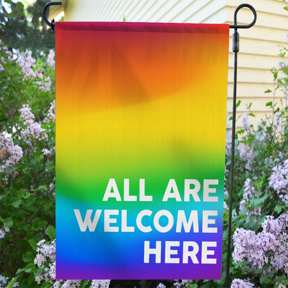 All Are Welcome Here Flag, LGBTQ Gay Pride Garden Flag sold by Coffee ...