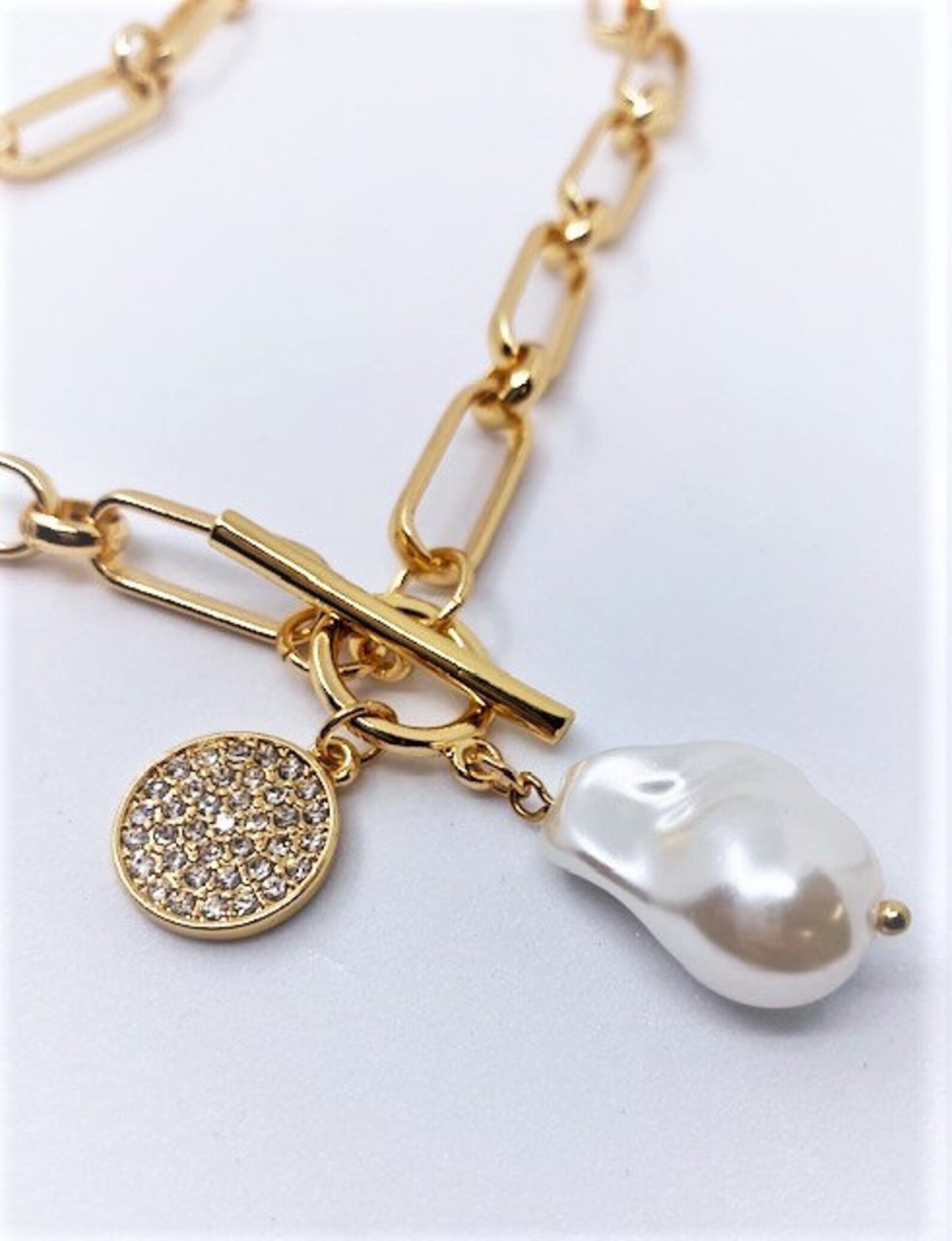 Paperclip Baroque Pearl Necklace With Pave Etsy