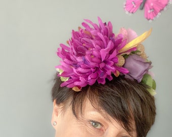 Summer flower headband / large flower headpiece / lilac pink flower wearth / summer hair accessories / festival wreath