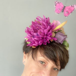 Summer flower headband / large flower headpiece / lilac pink flower wearth / summer hair accessories / festival wreath image 1