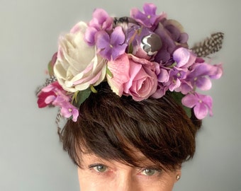 Bridesmaid crown, Lilac bride crown, Bridal wreath, Boho flower crown, Pastel flower hairpiece, Festival wreath