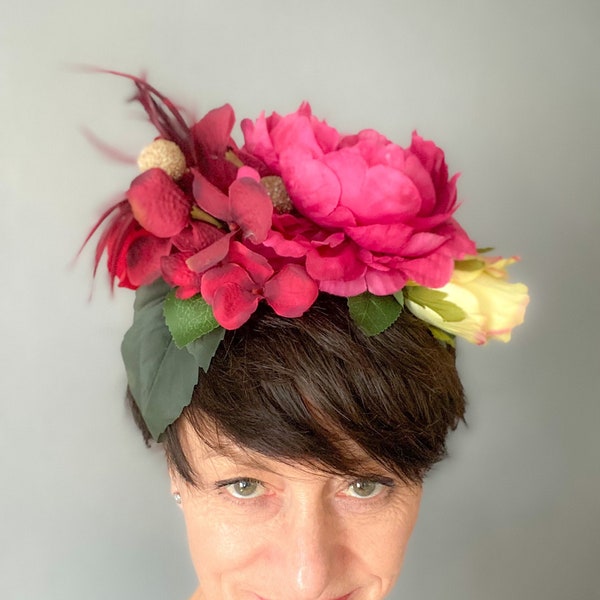 Frida Kahlo flower headband / Colorful flower crown / Large flower headpiece / Tropical flower wreath / Wedding tiara