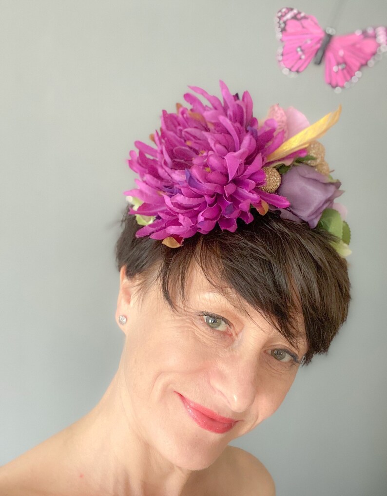 Summer flower headband / large flower headpiece / lilac pink flower wearth / summer hair accessories / festival wreath image 1