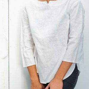 Minimal linen blouse, Long sleeve linen top, Oversized linen blouse, Loose-fit linen shirt, Handmade linen waar image 3