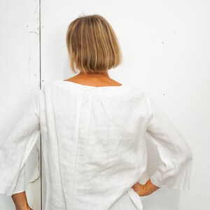 Minimal linen blouse, Long sleeve linen top, Oversized linen blouse, Loose-fit linen shirt, Handmade linen waar image 6