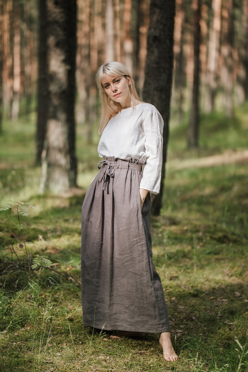 Linen Maxi Skirt , Long Skirt, Summer Skirt, Handmade Skirt, Linen Skirt with Pockets image 3