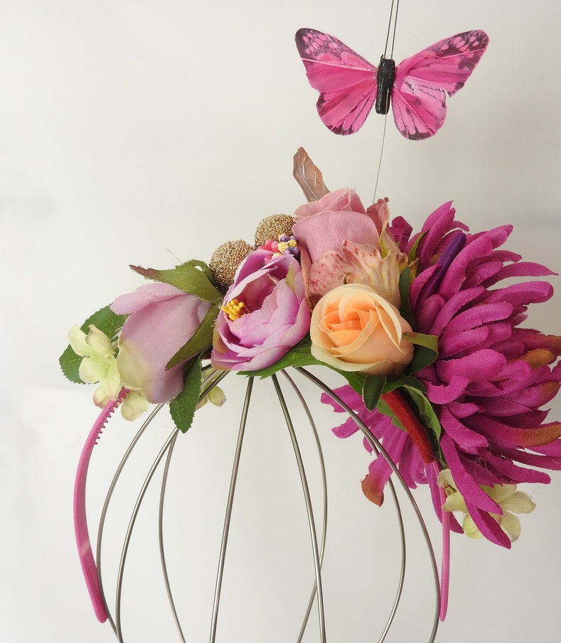 Summer flower headband / large flower headpiece / lilac pink flower wearth / summer hair accessories / festival wreath image 3