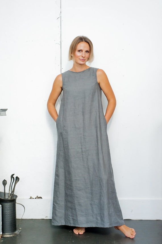 Washed Linen Dress. Minimalist Midi Kaftan. Casual Sleeveless - Etsy