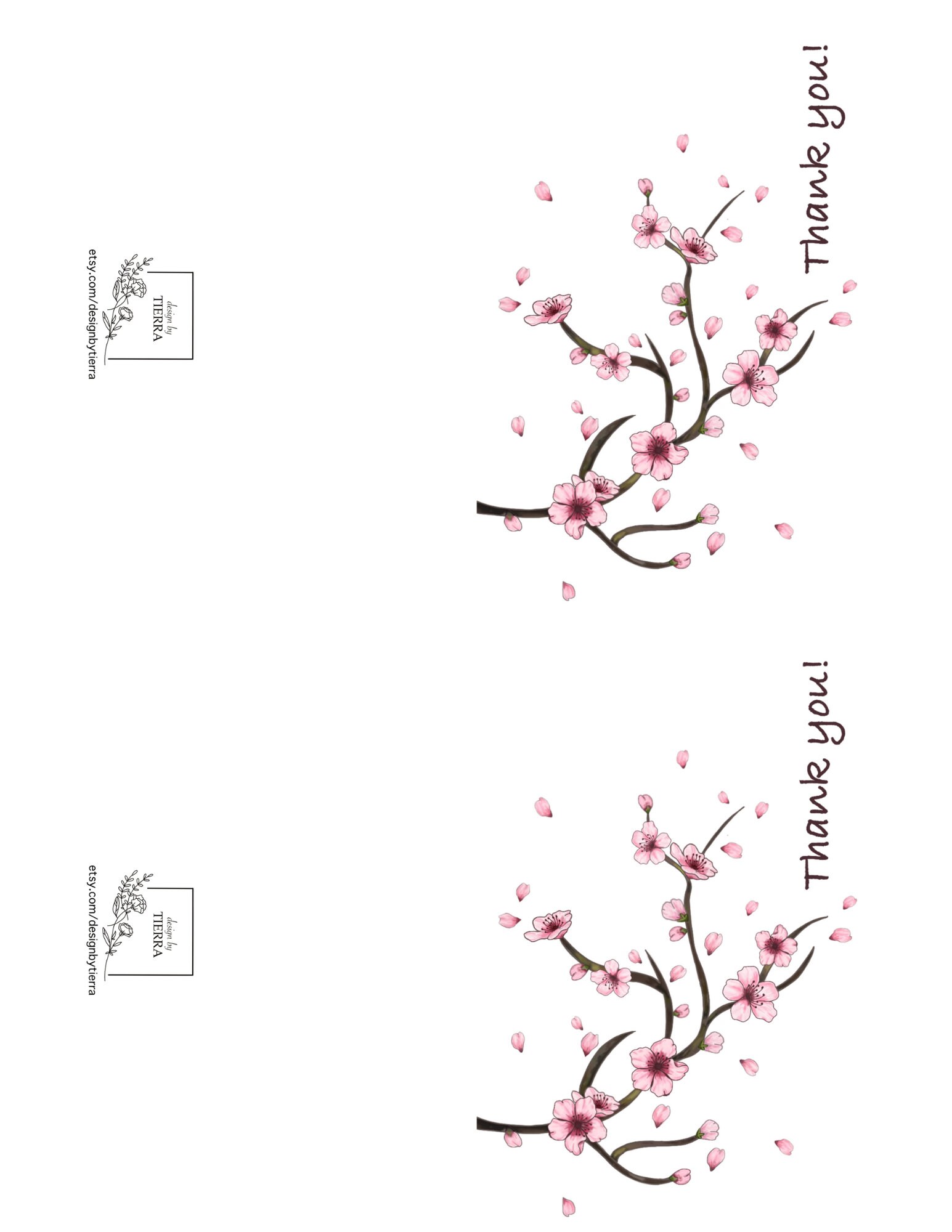 Cherry Blossom Thank You Card - Printable PDF - Etsy