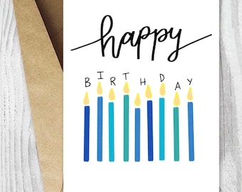 Blue Candle Happy Printable PDF Birthday Card