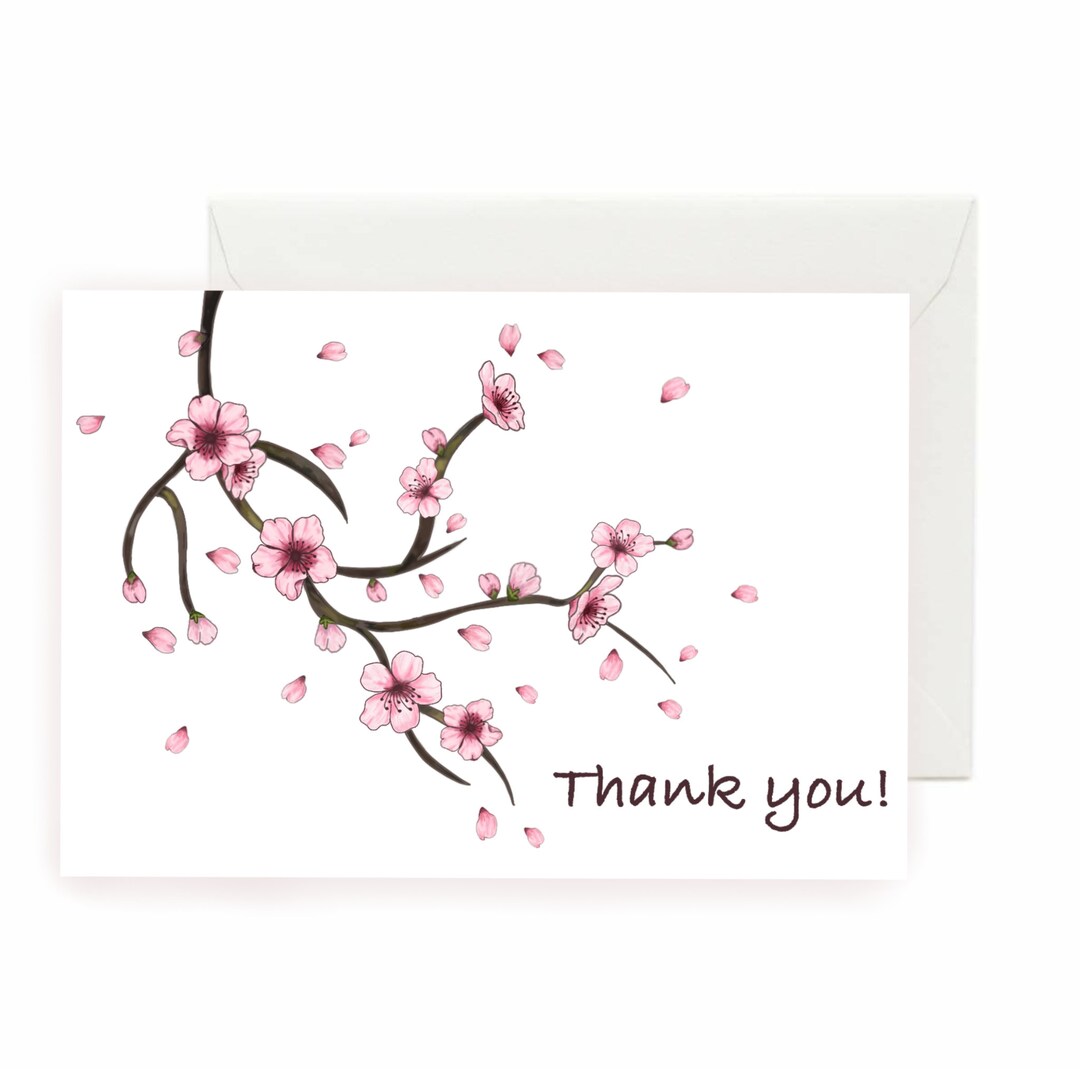 Cherry Blossom Thank You Card - Printable PDF - Etsy