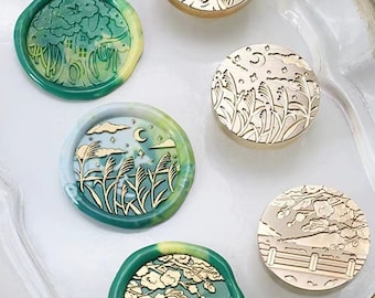 Timbri con sigillo in ceralacca, timbro lunare, sigilli in ceralacca per inviti, confezioni regalo per matrimoni, kit di timbri in ceralacca con fiori primaverili, timbri in ceralacca con albero rigoglioso