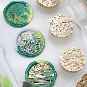 Wachs Siegel Stempel, Mond Stempel, Wachs Siegel für Einladung Hochzeit Geschenk Verpackung, Frühlingsblüten Wachsstempel Kit, Üppiger Baum Siegelwachs Stempel