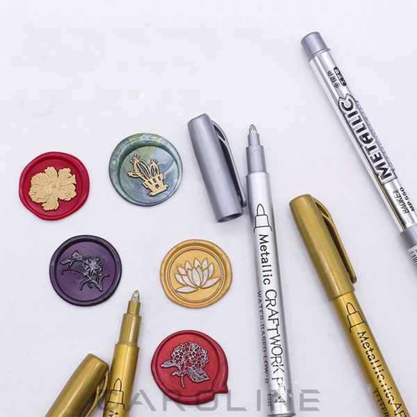 Metallic Marker Pens, Gold Metallic Pen, Sukura Marker Pens, Sealing Wax Pens, Wax Seals Metallic Pens for Wax Seal Stamp, Wax Stamp Tools