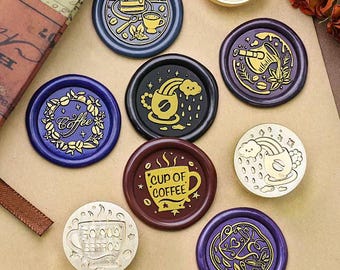 Wax Seal Stamps, Coffee Stamps, About Coffee Seals for Gift Wrapping Wedding Cards, Coffee lover Wax Stamp Kit, Coffee shop Sealing Stamp