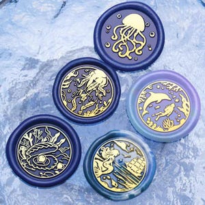 Wachs Siegel Stempel, Meer Stempel, Wal Wachs Siegel für Einladung, Hochzeit, Geschenkverpackung, Dark Squid Wax Stamp Kit, Conch Stamps, Meerjungfrau Versiegelung