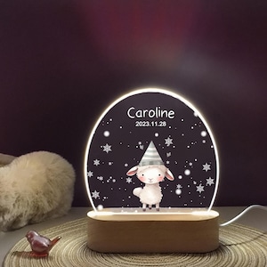 Personalized Night light for baby home decor, Lovely sheep snowflake night light, Deer night lamp kids room, First Christmas night light