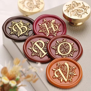 Sellos de cera, sellos de letras, sellos de cera con letras de copos de nieve para envolver regalos de boda o invitaciones, kit de sellos de cera con letras mayúsculas vintage