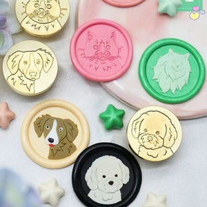 Timbri per sigilli di cera, timbri per animali domestici, sigilli di cera per gatti per inviti, confezioni regalo per matrimoni, kit timbri per cera per cani, timbro di sigillo Golden Retriever cane husky