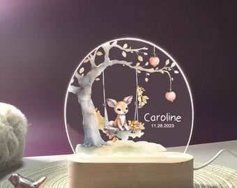 Personalisierte Geburtstagsgeschenke, LED-Lichter, Hirsch auf der Schaukel-Nachtlampe, schönes Milchkuh-Nachtlicht mit Namen, Schlafzimmerdeko, Eichhörnchenlicht