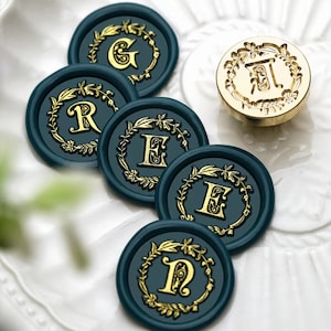 Sellos de cera, sellos de letras botánicas, sellos de cera para envolver regalos de boda o invitaciones, kit de sellos de cera con letras mayúsculas, sellos de cera para sellar