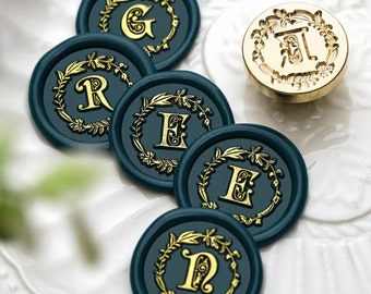 Sellos de cera, sellos de letras botánicas, sellos de cera para envolver regalos de boda o invitaciones, kit de sellos de cera con letras mayúsculas, sellos de cera para sellar