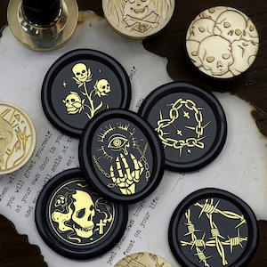 Sellos de lacre, sellos de calavera oscura, sellos de lacre de calavera para envolver invitaciones de boda, kit de sellos de lacre oscuros, sellos de lacre oscuros