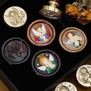 Timbri con sigillo di ceralacca, timbri con angelo, sigilli di ceralacca per inviti e confezioni regalo per matrimoni, kit di timbri in cera Angelhood, timbro di cera Angell, timbro Angel Girl