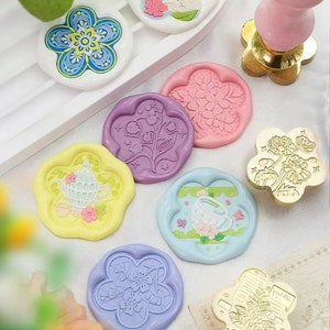 Wachs Siegel Stempel, Botanischer Stempel Wachssiegel für Einladung Hochzeit Geschenkverpackung, Blumen Wachs Stempel Kit, Unterwasserwelt Stempel, Blumenfliesen