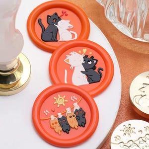Mond Wachssiegel Stempel, Lovely Cat Stempel, Wachssiegel für Einladung Hochzeit Geschenkverpackung, Wachsstempel Kit, Hello Cats Siegelwachsstempel