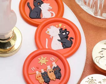 Moon Wax Seal Stamp, Lovely Cat Stamps, Wax Seals for Invitation Wedding Gift Wrapping, Wax Stamp Kit, Hello Cats Sealing Wax Stamp