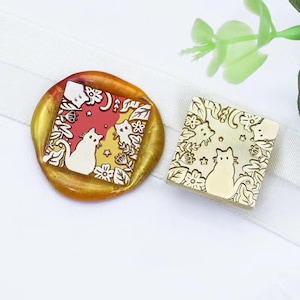 Timbro sigillo di ceralacca, tre piccoli gattini Sigilli di ceralacca per inviti, confezioni regalo di nozze, kit timbro di ceralacca con tre gatti, cucchiaio per ceralacca, timbro per gatti