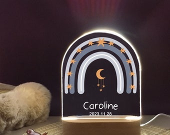 Personalized Moon Night lights for birth baby night light with name and date, Rainbow bedside lamps, Customized night lamp, kids room gift